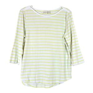 Chico's | White Yellow Stripe 100% Cotton 3/4 Sleeve Tee Shirt Chicos 2/US Large